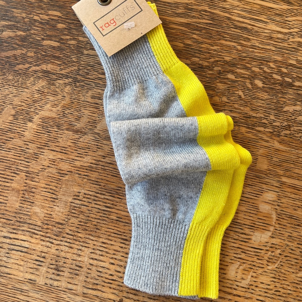 Frenchi Women's CASHMERE wrist warmers  in Gray, Black, and Yellow